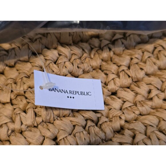 Banana Republic Woven Straw Tote Bag Synthetic Leather Handles One Size Beige - Picture 6 of 7